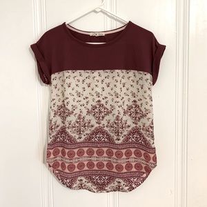 Rewind Maroon color block and floral blouse in small